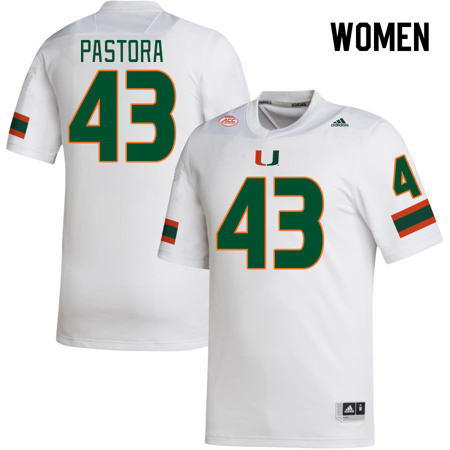 Women #43 Chris Pastora Miami Hurricanes College Football Jerseys Stitched Sale-White